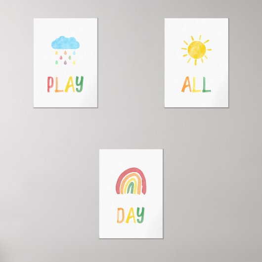 Kleurrijke Rainbow Play All Day Art Print set van  (Voorkant)