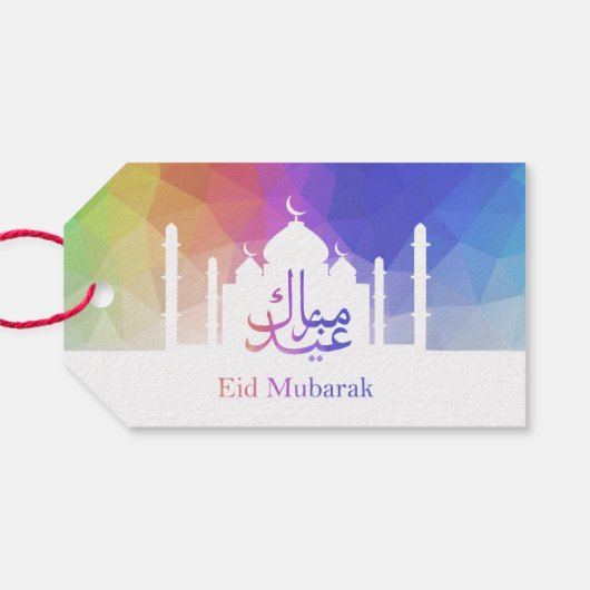 Kleurrijke Rainbow Polygonal Eid Moskee - Cadeau L Cadeaulabel (Achterkant Horizontaal)