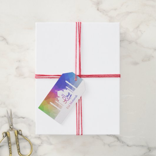 Kleurrijke Rainbow Polygonal Eid Moskee - Cadeau L Cadeaulabel (Met Touw)