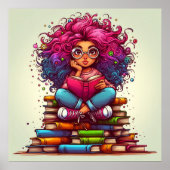 Kleurrijke Rainbow Reading Books Meisje Wall Poste Poster (Voorkant)