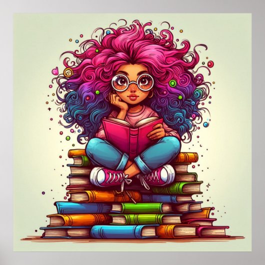 Kleurrijke Rainbow Reading Books Meisje Wall Poste Poster (Voorkant)