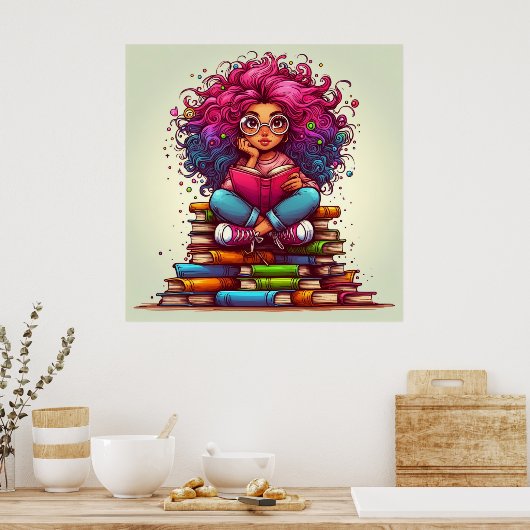 Kleurrijke Rainbow Reading Books Meisje Wall Poste Poster (Keuken)