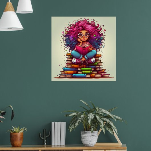 Kleurrijke Rainbow Reading Books Meisje Wall Poste Poster (Woonkamer 1)