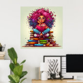 Kleurrijke Rainbow Reading Books Meisje Wall Poste Poster (Thuiskantoor)
