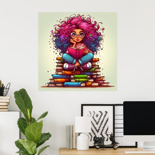 Kleurrijke Rainbow Reading Books Meisje Wall Poste Poster (Thuiskantoor)