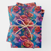 Kleurrijke Rainbow Rozen Flora Wrapping Paper (In situ)