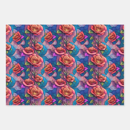 Kleurrijke Rainbow Rozen Flora Wrapping Paper (Voorkant)
