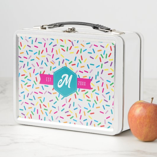 Kleurrijke Rainbow Sprinkles Retro Monogram (In situ)