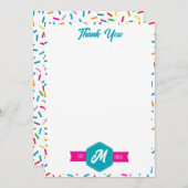 Kleurrijke Rainbow Sprinkles Retro Monogram Bedankkaart (Voorkant / Achterkant)