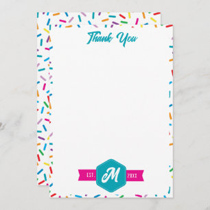 Kleurrijke Rainbow Sprinkles Retro Monogram Bedankkaart