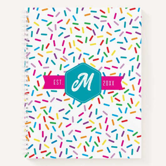Kleurrijke Rainbow Sprinkles Retro Monogram Notitieboek (Voorkant)