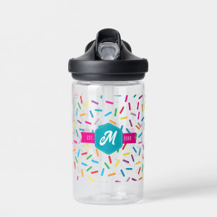Kleurrijke Rainbow Sprinkles Retro Monogram Waterfles