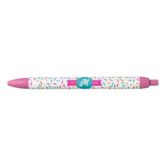 Kleurrijke Rainbow Sprinkles Retro Monogram Zwarte Inkt Pen (Voorkant)