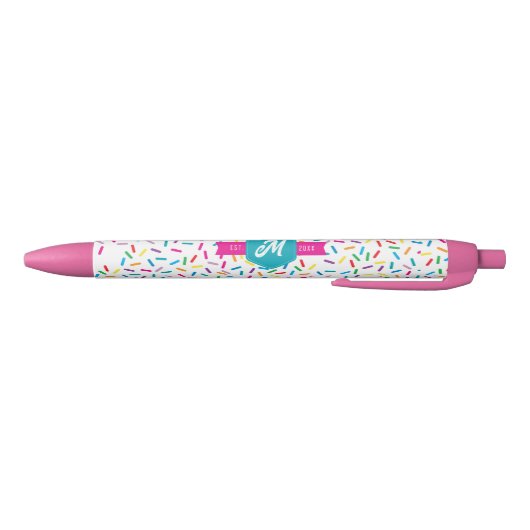 Kleurrijke Rainbow Sprinkles Retro Monogram Zwarte Inkt Pen (Bodem)