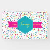 Kleurrijke Rainbow Sprinkles verjaardagsfeestje Spandoek (Horizontaal)