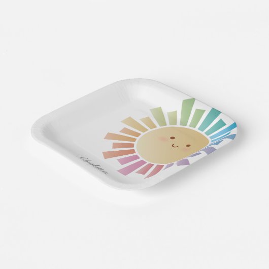 Kleurrijke Rainbow Sunshine Baby shower Papieren Bordje (Gebogen)