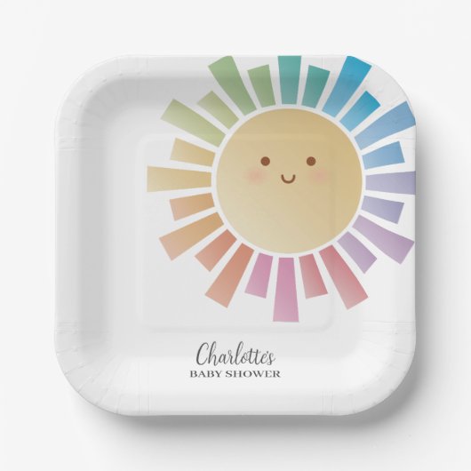 Kleurrijke Rainbow Sunshine Baby shower Papieren Bordje (Voorkant)