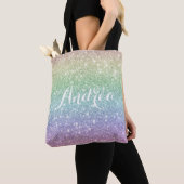 Kleurrijke Rainbow Unicorn Glitter Patroon Trendy Tote Bag (Dichtbij)