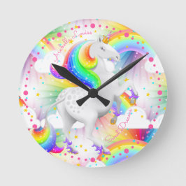 Kleurrijke Rainbow Unicorn Princess Nursery Room Ronde Klok