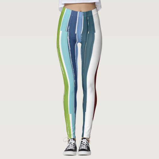 Kleurrijke Rainbow verticale schilderpatroon Leggings (Voorkant)