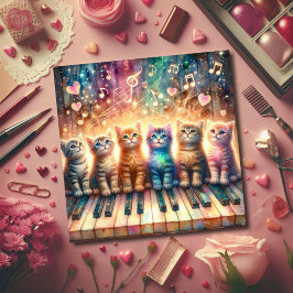 Kleurrijke Rainbow Waterverf Cats Piano Christelij Feestdagenkaart