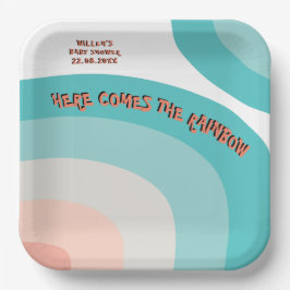 Kleurrijke Rainbow Wave Abstract Baby shower Papieren Bordje