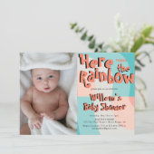 Kleurrijke Rainbow Wave Abstract Foto Baby shower Kaart (Staand voorkant)