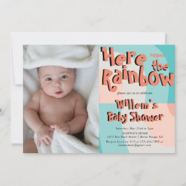 Kleurrijke Rainbow Wave Abstract Foto Baby shower Kaart