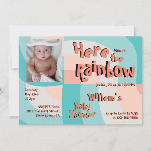 Kleurrijke Rainbow Wave Abstract Foto Baby shower Kaart (Voorkant)