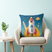 Kleurrijke raketlancering in levendige Cartoon Kussen (Stoel)
