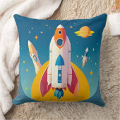Kleurrijke raketlancering in levendige Cartoon Kussen (Deken)