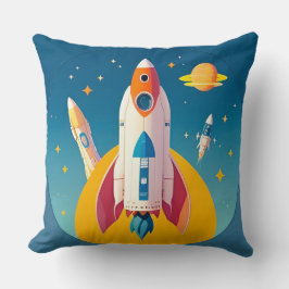 Kleurrijke raketlancering in levendige Cartoon Kussen