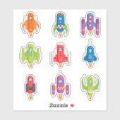 Kleurrijke raketschepen sticker (Vel)