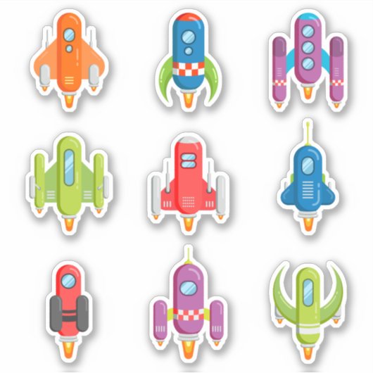Kleurrijke raketschepen sticker (Voorkant)