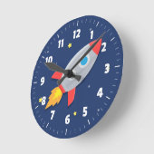 Kleurrijke rakket , in de ruimte, voor de kindrkam ronde klok (Hoek)