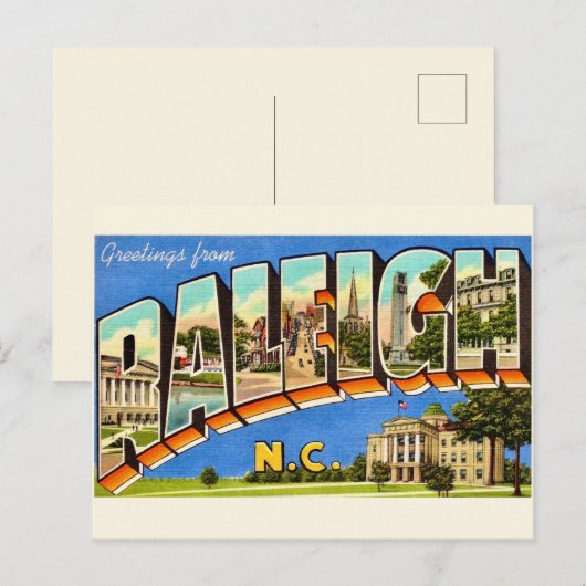 Kleurrijke Raleigh NC Groeten Briefkaart (Voorkant / Achterkant)