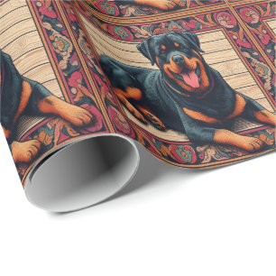 Kleurrijke rand met 3D Rottweiler Cadeaupapier