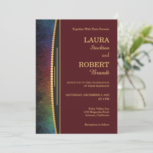 Kleurrijke rand met uitnodiging tot gouden bruilof (Staand voorkant)