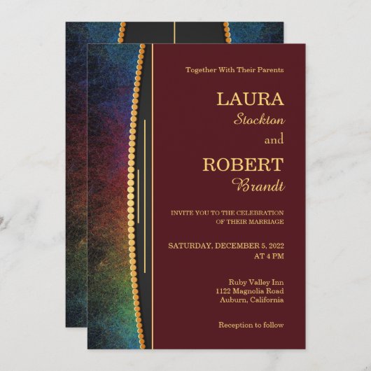 Kleurrijke rand met uitnodiging tot gouden bruilof (Voorkant / Achterkant)