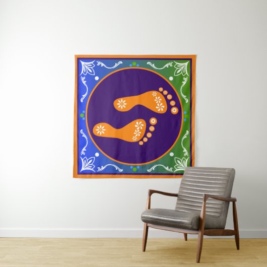 Kleurrijke Rangoli met voetafdruk Wandkleed (In Situ (horizontaal))