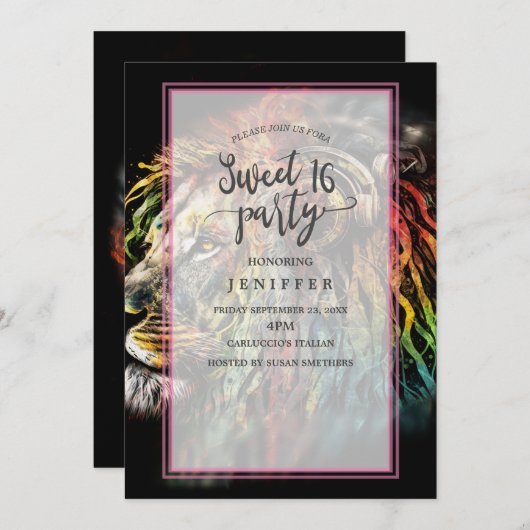 Kleurrijke Rasta Lion met hoofdtelefoon Kaart (Voorkant / Achterkant)