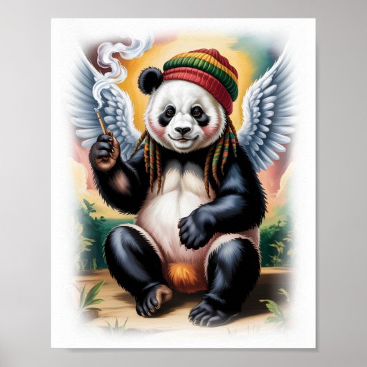 Kleurrijke Rasta Panda Engel op een Witte Poster (Voorkant)