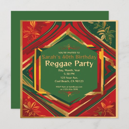 Kleurrijke Rasta Uitnodiging Aanpasbare Reggae Fee (Voorkant / Achterkant)