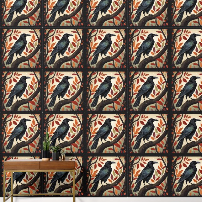 Kleurrijke Raven in een Boom Behang (Hal)