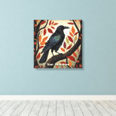 Kleurrijke Raven in een Boom Canvas Afdruk (Insitu (Houten vloer))