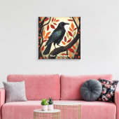 Kleurrijke Raven in een Boom Canvas Afdruk (Insitu (Woonkamer))