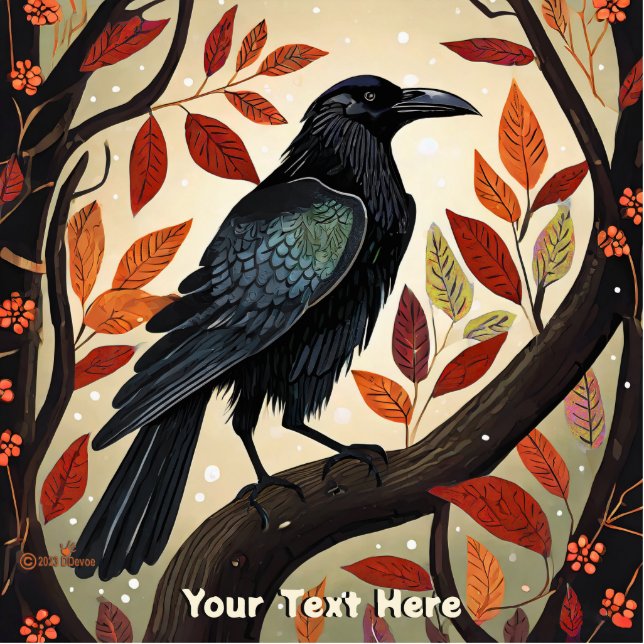 Kleurrijke Raven in een Boom Fotobeeldje Magneet (Voorkant)