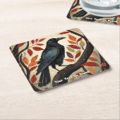 Kleurrijke Raven in een Boom Kartonnen Onderzetters (Schuin)