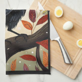 Kleurrijke Raven in een Boom Theedoek (Quarter Fold)