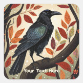 Kleurrijke Raven in een Boom Vierkante Sticker (Voorkant)